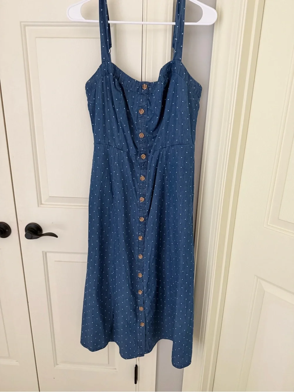 Market & Spruce Blue Polka-Dot Button-Front Midi Dress - Picture 1 of 9